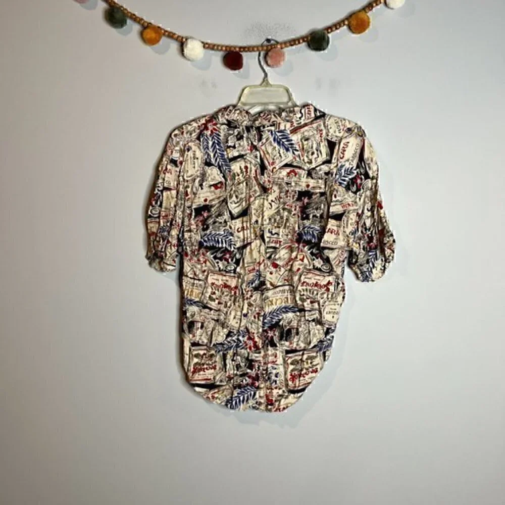 Vintage travel patterned skirt and shirt matching set